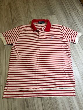 Ralph Lauren Red and White Striped Polo